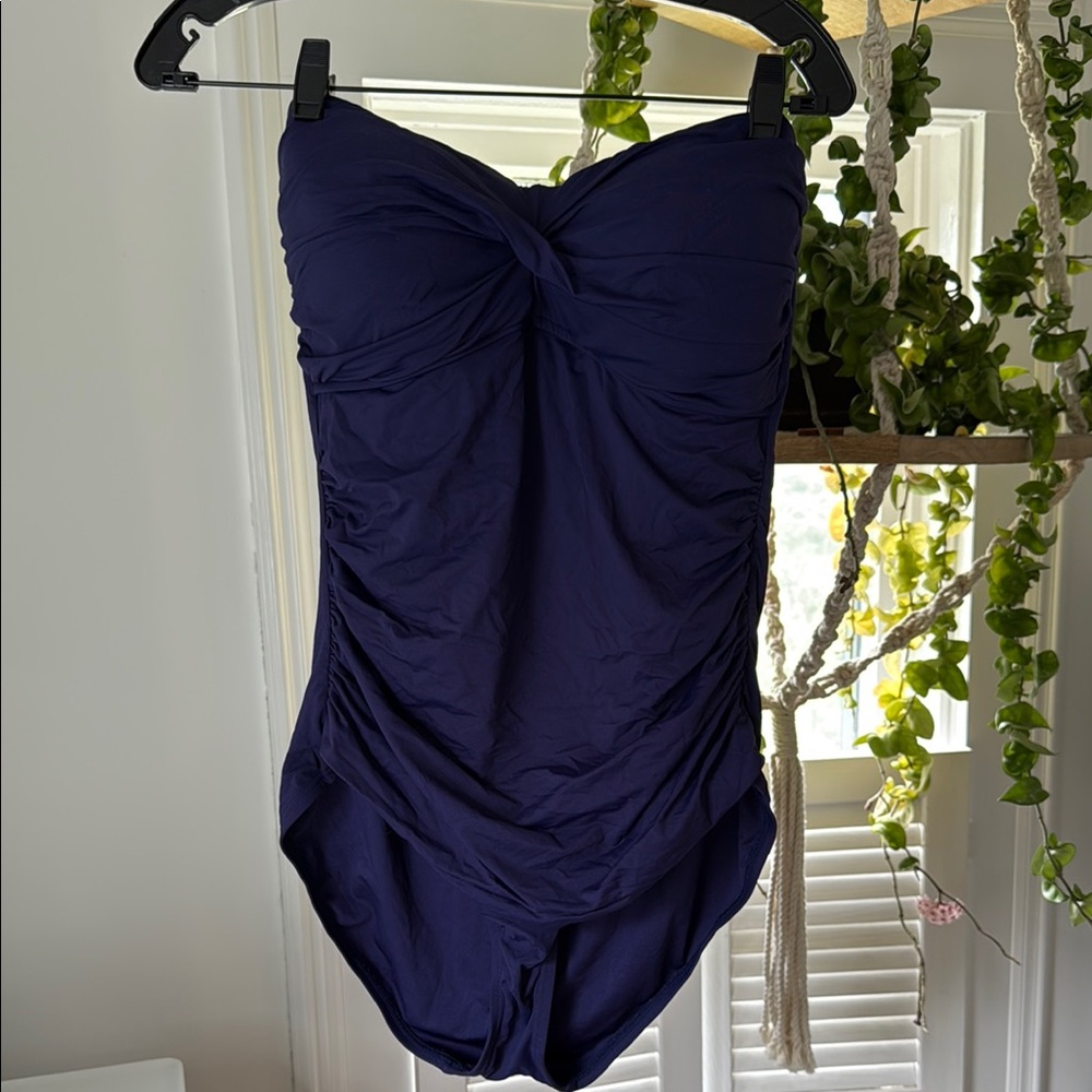 Purple strapless One Piece Swimsuit with Sweetheart Neckline w/Ruched Detailing